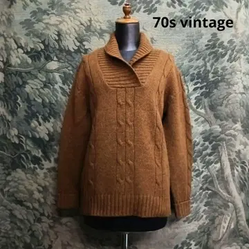 70s vintage 칼라 옷깃 엘르 패치 니트 스웨터