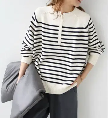 저널 스탠다드 리룸 코튼 패널 보더 니트 풀오버