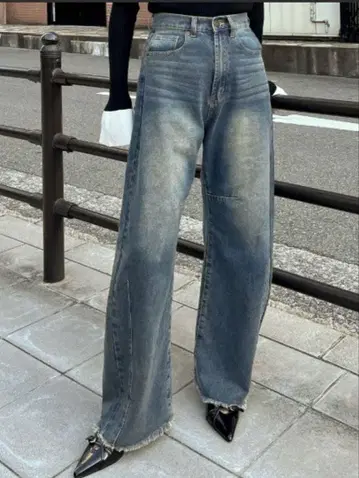 [이번 시즌 인기] 리디 프린지 배럴 레그 데님 팬츠 커브 데님