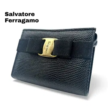 [ 새상품급 ] Ferragamo 바라 소품함 파우치 블랙 리자드 엠보