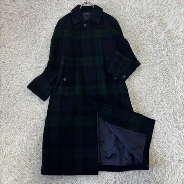 NEWYORKER 히요쿠 울 롱 코트 스텐 칼라 타탄 체크 S