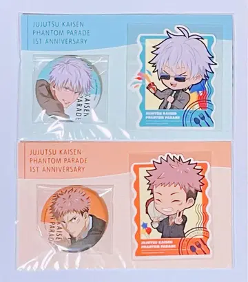 주술회전 팬페어 환영야행본점 캔뱃지 스티커 세트 고죠 이타도리