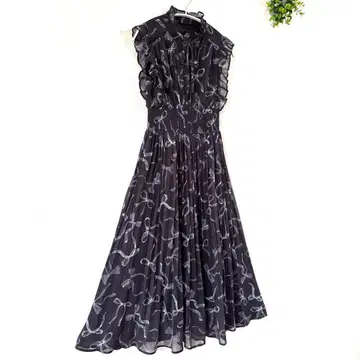 tocco closet 완판 블랙 리본 무늬 플리츠 원피스 프릴