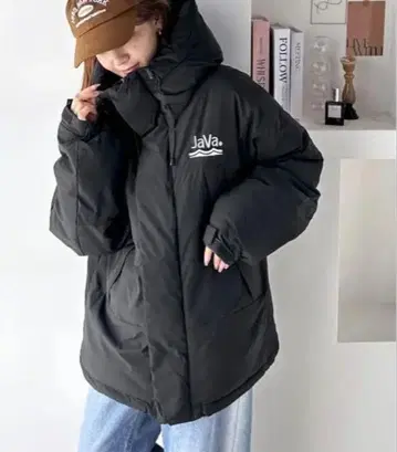 JaVa. 블랙 다운 자켓 후드 부착