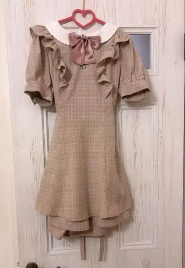 Ank Rouge 체크 무늬 A라인 원피스 핑크