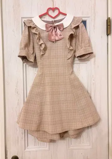 Ank Rouge 체크 무늬 A라인 원피스 핑크