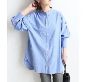 SLOBE IENA 볼륨 슬리브 밴드 카라 블라우스 블루