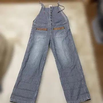 스트라이프 디자인 데님 오버롤