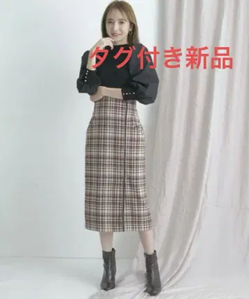 새상품 Rirandture 울 체크 타이트 스커트 회사 오피스