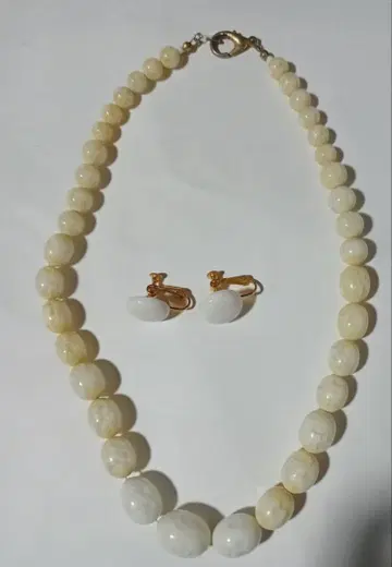 화이트 스톤 목걸이와 귀찌 세트