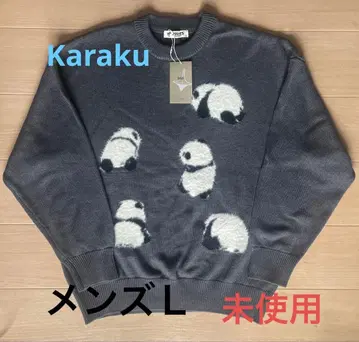 [미사용] karaku 팬더 무늬 그레이 크루넥 니트