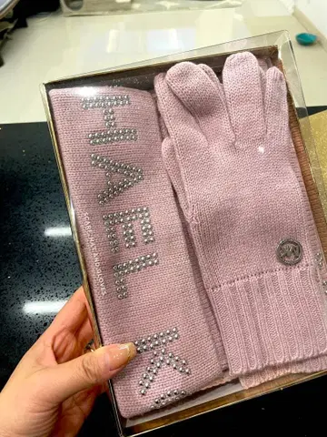 마이클코어스 니트 모자 장갑 머플러 3종 세트 핑크 짱귀여움