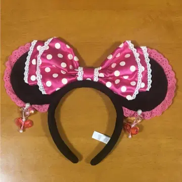 미니 핑크 리본 귀찌 하트 프릴 머리띠