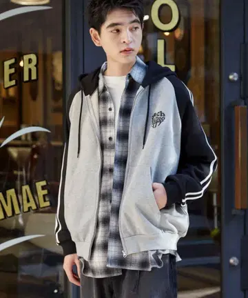 풀 지퍼 후디 그레이/블랙