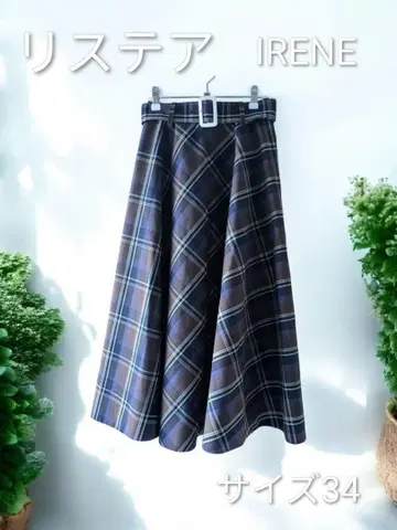 IRENE 체크 무늬 플레어 스커트 사이즈 34 아이레네 네이비 리스테아