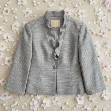 유키코 키미지마 요네자와 직물 퍼플 그레이 프릴 자켓 사이즈 13