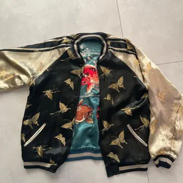 리버서블 스카잔 금붕어 나비 패턴 새틴 일본풍 패턴 자켓