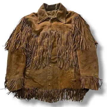 80s 구제 의류 프린지 스웨이드 가죽 자켓 천연 가죽 빈티지 웨스턴
