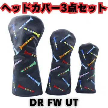 골프 헤드커버 dr fw ut 3종 세트 블랙 티 패턴 PU 가죽 클럽