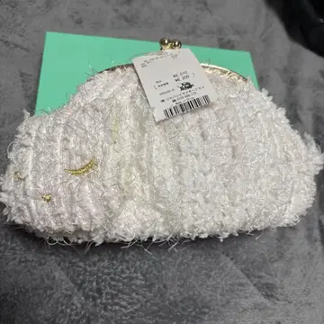 화이트 패브릭 파우치 골드 달 모티브