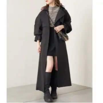 소매 볼륨 롱 코트 블랙
