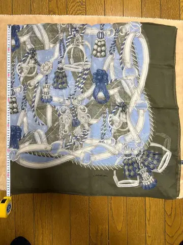 LANCEL 실크 스카프 블루/그린 약 130cm