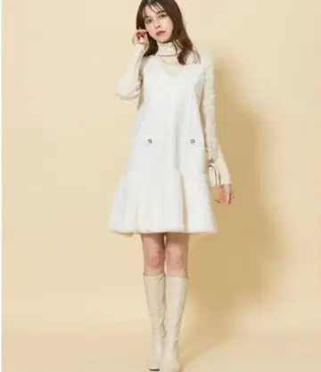 헴 퍼 V넥 슬리브리스 오버롤 스커트