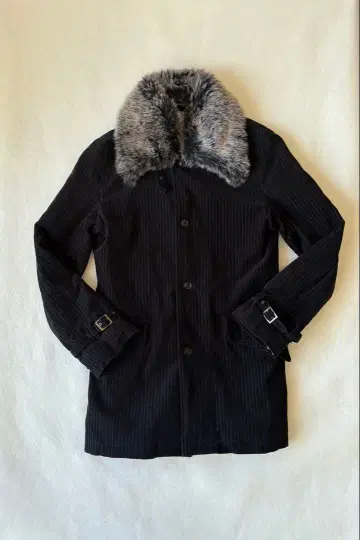 y2k 코듀로이 시크 스타일 퍼 자켓 스트라이프 헤이세이 갸루 다크