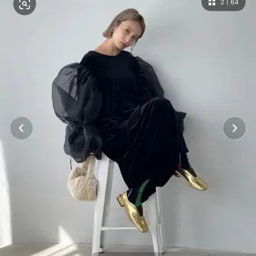 시스루 볼륨 퍼프 드레스 sunself