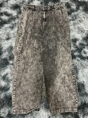 그레이 와이드 데님 팬츠 데미지 가공