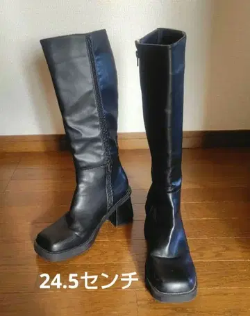 블랙 롱 부츠 합성 피혁 힐 8cm