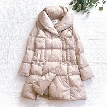 로페 다운 코트 숄카라 여배우 옷깃 롱 초경량 38 베이지