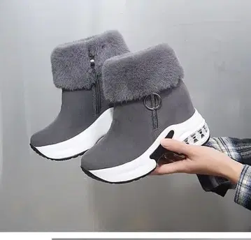 EU39 (24.5cm) 숏부츠 퍼 부츠 롱 레그 효과 통굽 부츠