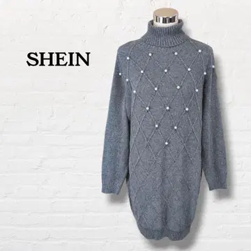 쉬인 SHEIN 터틀넥 니트 펄 장식 [ M ] 그레이