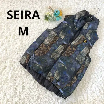 리버서블 다운 베스트 레트로 패턴 프린트 여성용 조끼 점퍼 M