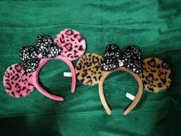 레오파드 무늬 미니 머리띠 세트 디즈니 레오파드 브라운 핑크