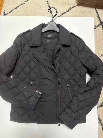 A|X 아르마니 익스체인지 블랙 퀼팅 라이더 자켓