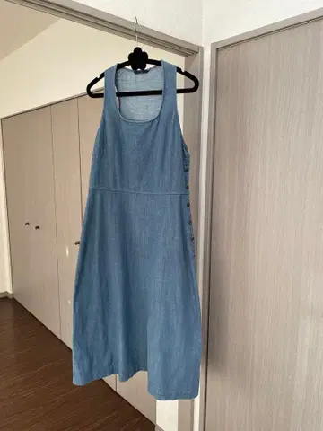 45rpm 인디고 염색 슬리브리스 A라인 원피스