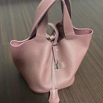 핑크 가죽 버킷형 핸드백