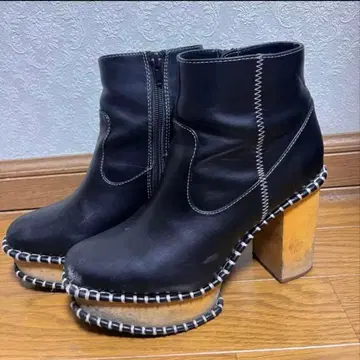 레어 단종 MOUSSY 블랙 숏부츠 힐 우드 밑창 M 슬림 레그