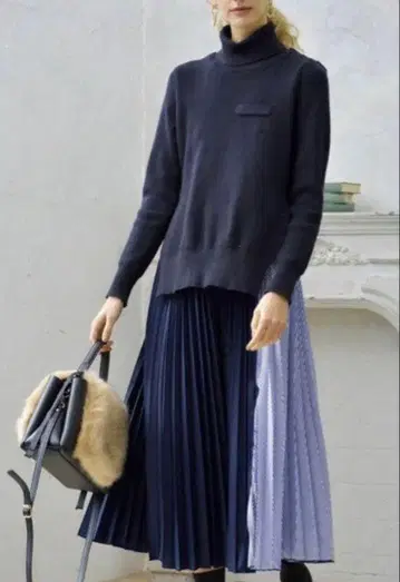 romile 플리츠 니트 원피스 도킹 이소재 플레어