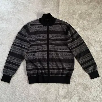 유니클로 집업 니트 블랙/그레이 무늬 가디건 XL
