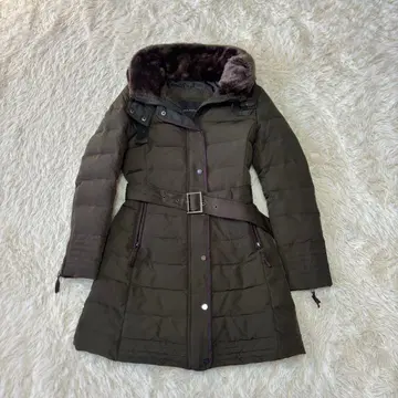ZARA 다운 코트 벨트 옷깃 보아 후드 내장 카키