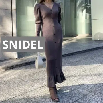 SNIDEL 프론트 버튼 니트 원피스 브라운
