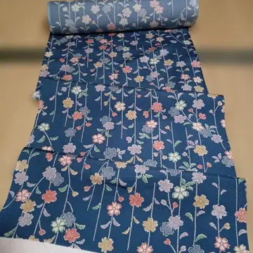 단고 크레이프 원단 네이비 컬러 꽃무늬 코몬 옷감 순수 실크 새상품급