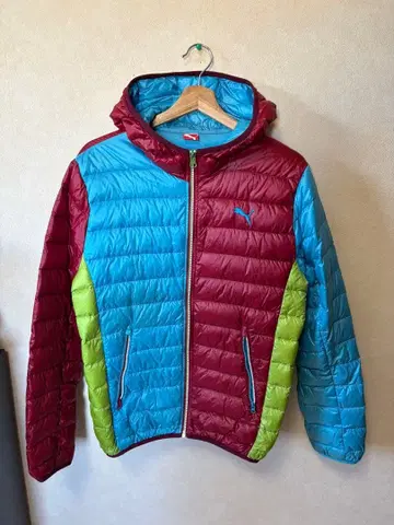 새상품급 푸마 컬러풀 자켓 후드 부착 다운 자켓 L