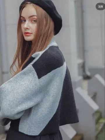 ELENORE TOKYO / 기하학 패턴 하이넥 크롭 스웨터