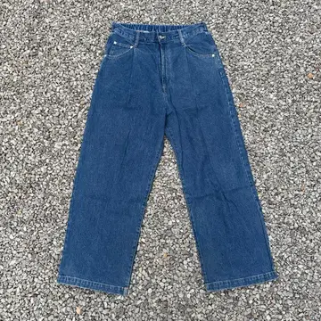 다크 블루 스트레이트 레그 데님 팬츠