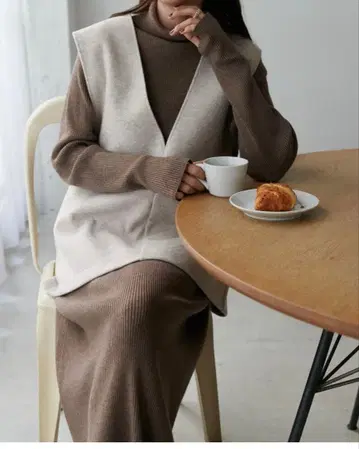 discoat [ 3종 세트 ] 베스트 포함 리브 니트 셋업