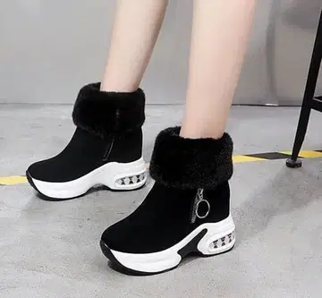 EU38 (24cm) 숏부츠 퍼 부츠 롱 레그 효과 통굽 부츠